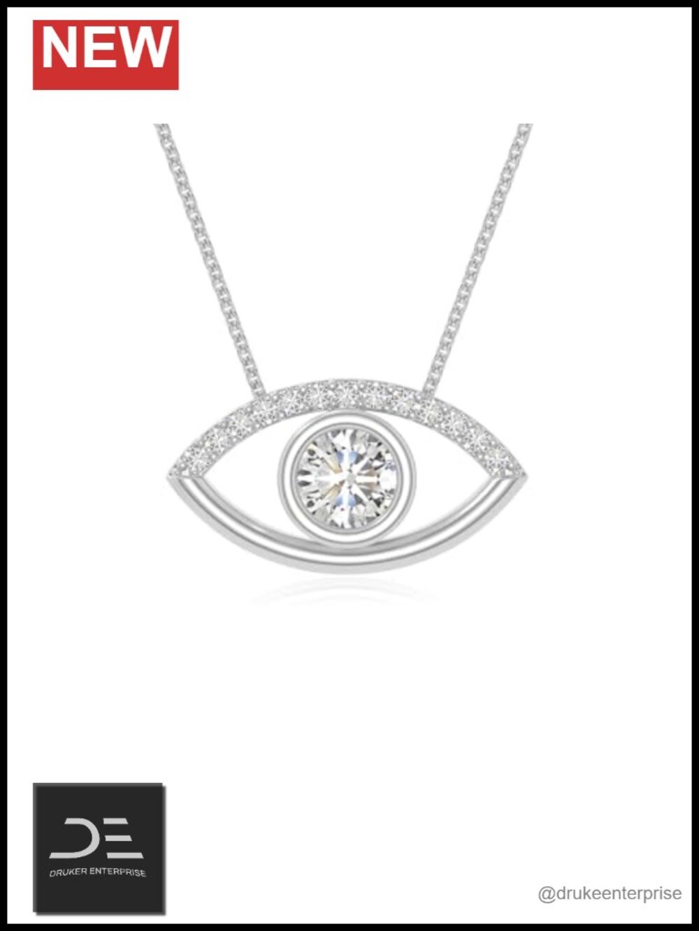 Moissanite Evil Eye Pendant Necklace 925 Sterling Silver 18 Inch Chain